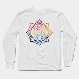 Rainbow Lotus Flower of Life Mandala Long Sleeve T-Shirt